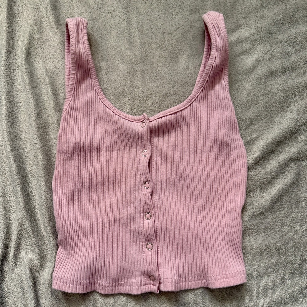 Unbranded Ribbed Snap Front Tank Top Women Medium Pink Scoop Neck Crop